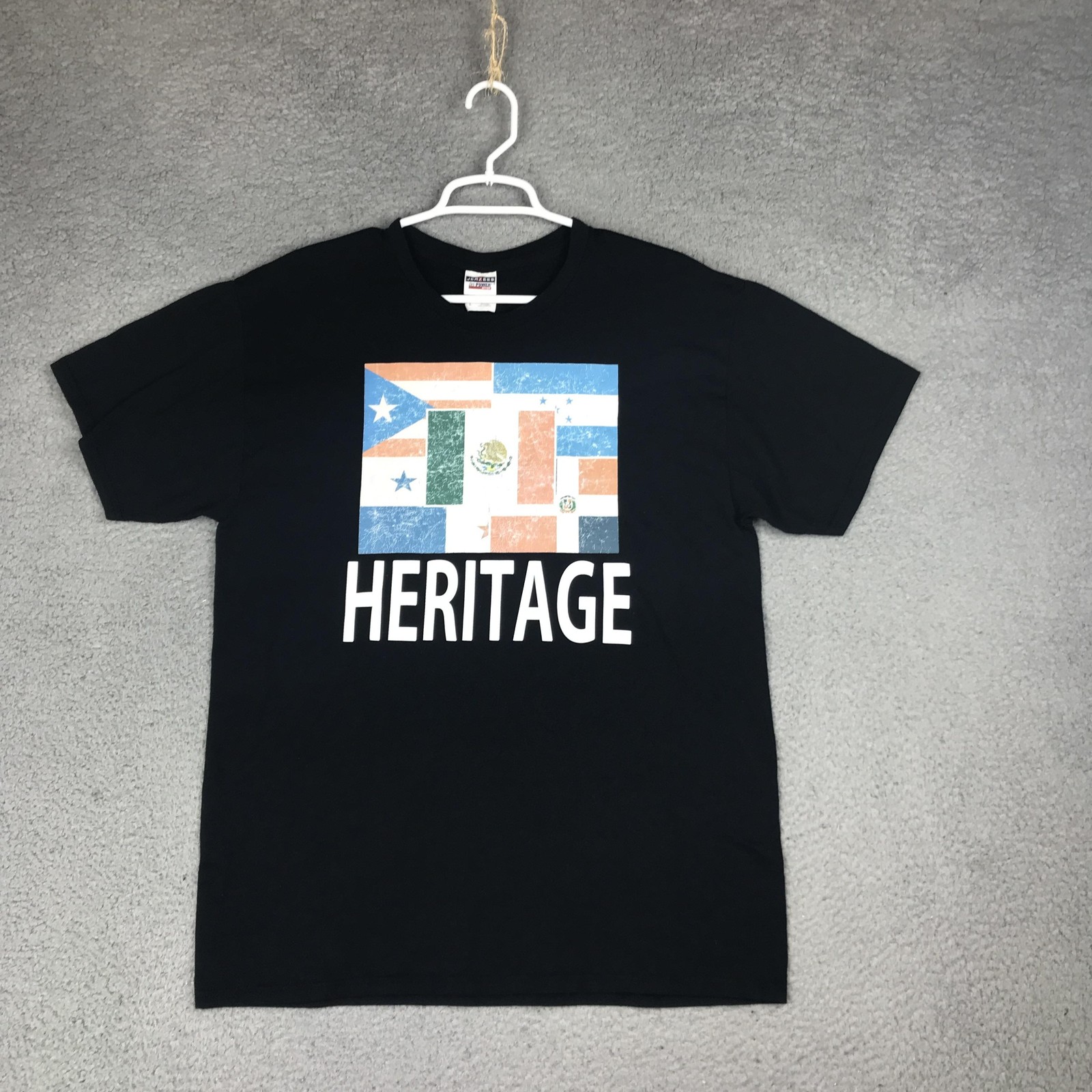 Jerzees Shirt Mens Large Black Dri-Power Active Heritage Flags Graphic T-Shirt