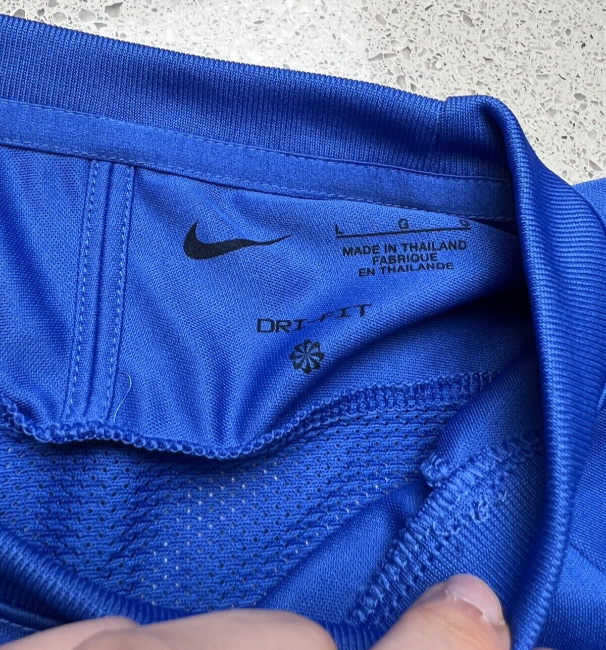 NIKE BLUE EMBROIDERED SWOOSH DRI-FIT T SHIRT SZ L