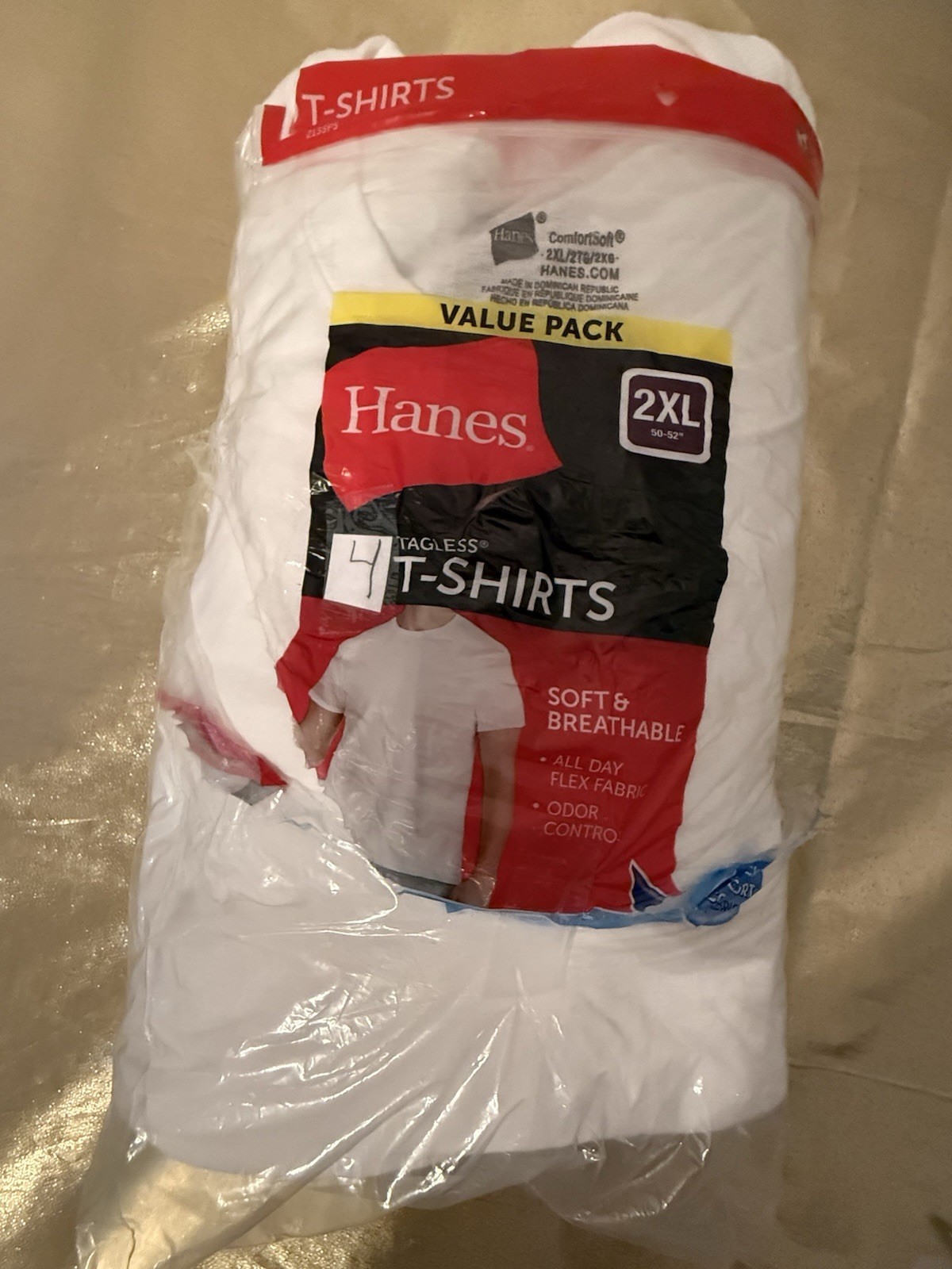 NWT Hanes 4 Pack Original Fit Crew Cotton T Shirts White Size 2XL 50”-52″