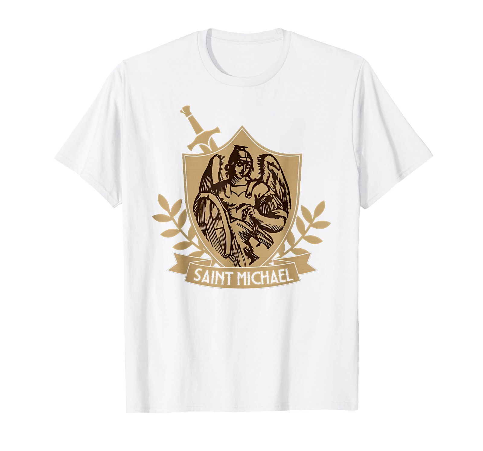 NEW! St. Saint Michael Catholic Shield MANY COLOR OPTIONS T-Shirt – MADE IN USA