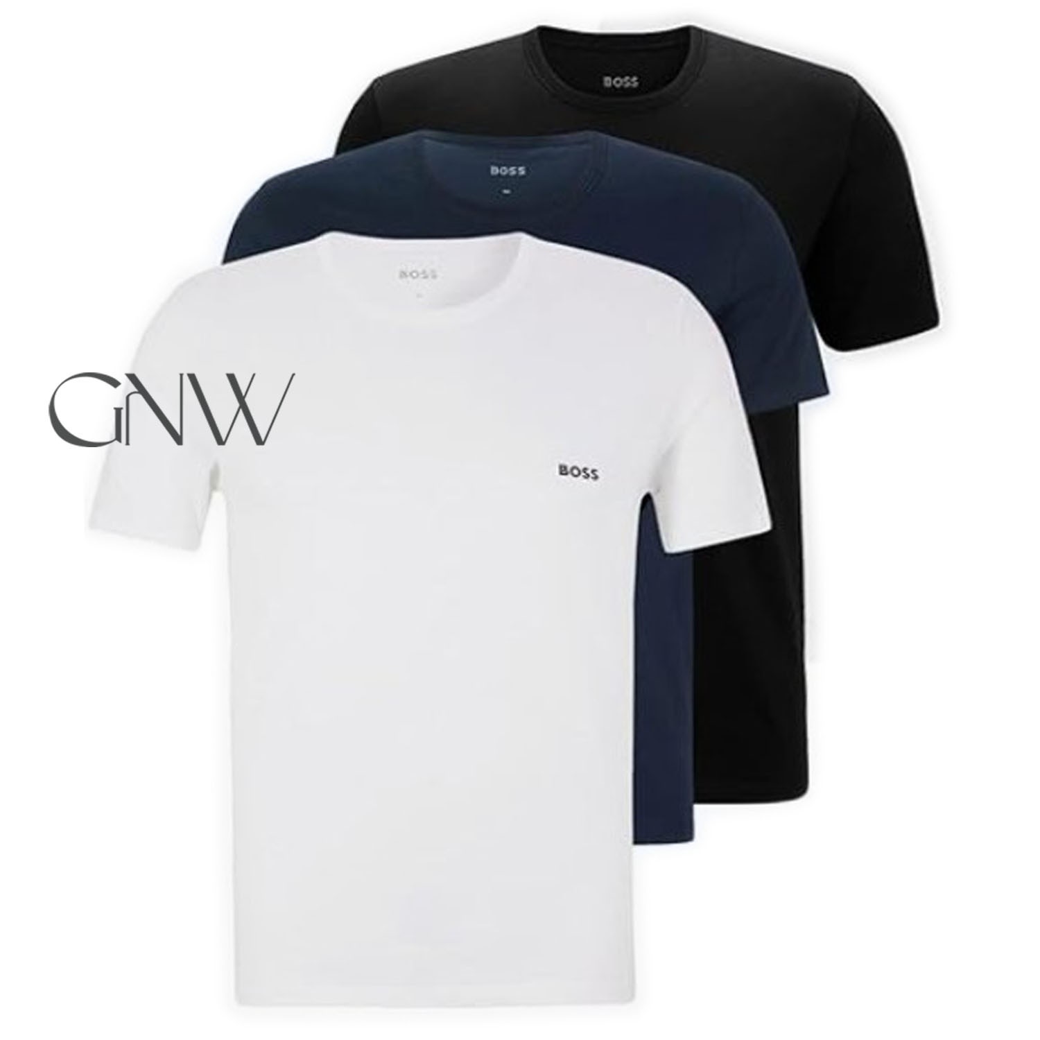 BOSS MEN CREW NECK SS LOGO T SHIRT 3 PACK ORGANIC COTTON Colour BLUES Was £45