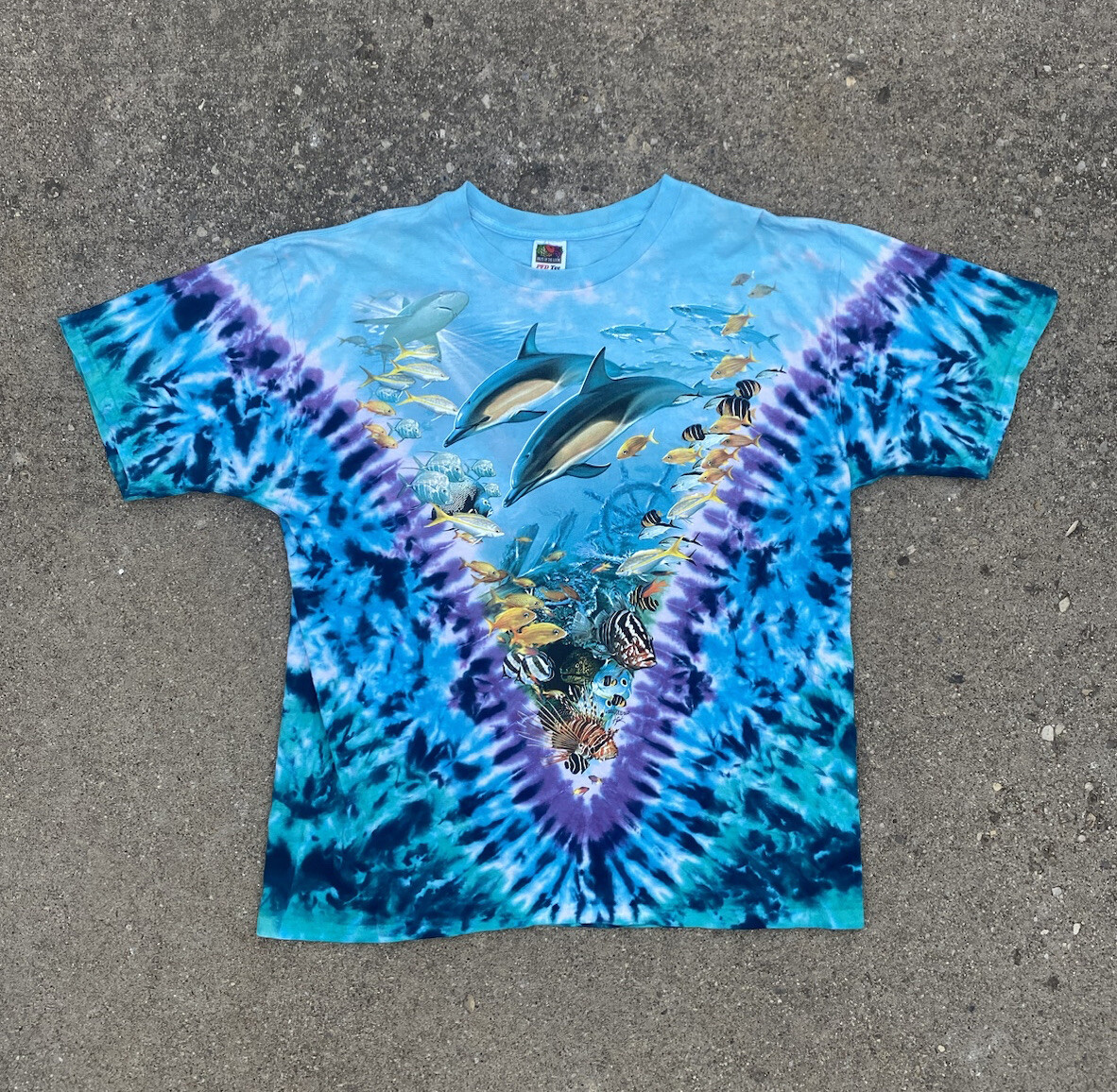 Vintage Liquid Blue Aquatic Oceanlife Tie Dye Shirt XL 2000 Y2K