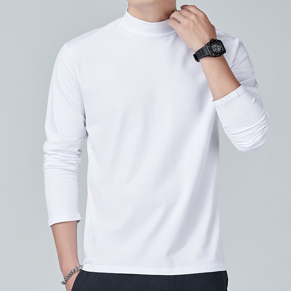 Men’s Turtleneck Long Sleeve Pullover Top Polyester Fabric Regular Length