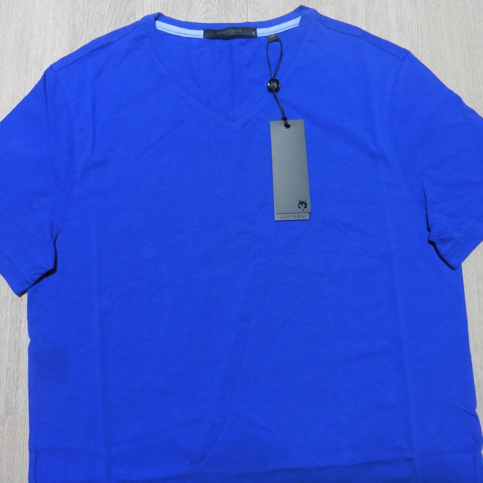 GREYSON Mens S SMALL T SHIRT SPIRIT V-NECK TEE IONA BLUE GOLF PIMA COTTON/NYLON