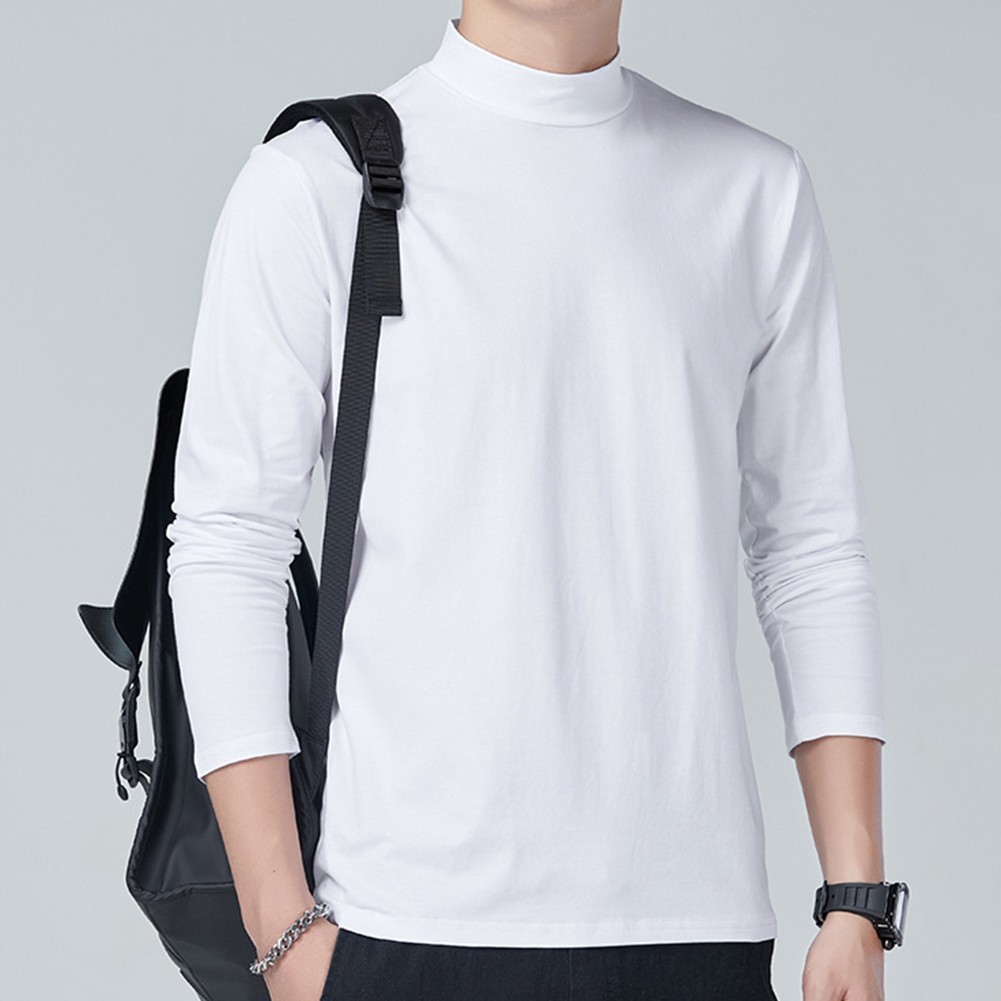 Men’s Turtleneck Long Sleeve Pullover Top Polyester Fabric Regular Length