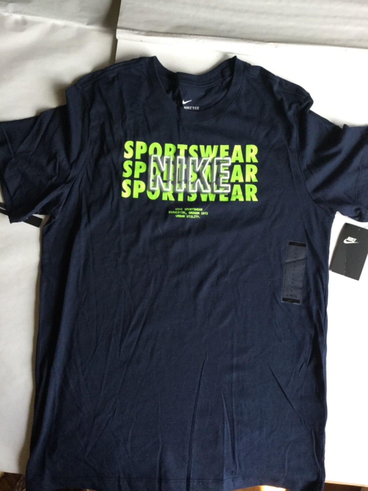Nike Tee Shirt Short Sleeve Blue Bright Green Sportswear New 100% Cotton