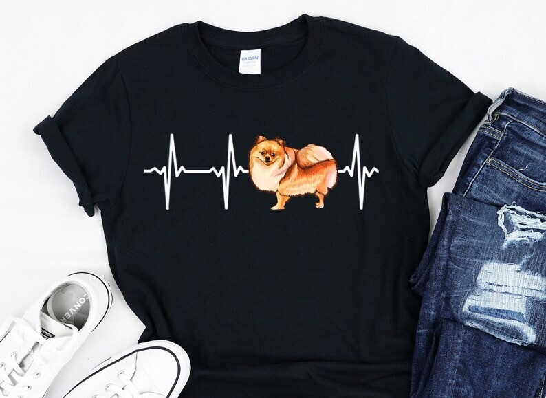 Pomeranian Dog Heartbeat T-Shirt Funny Dog Lover Gift Unisex Graphic Tee