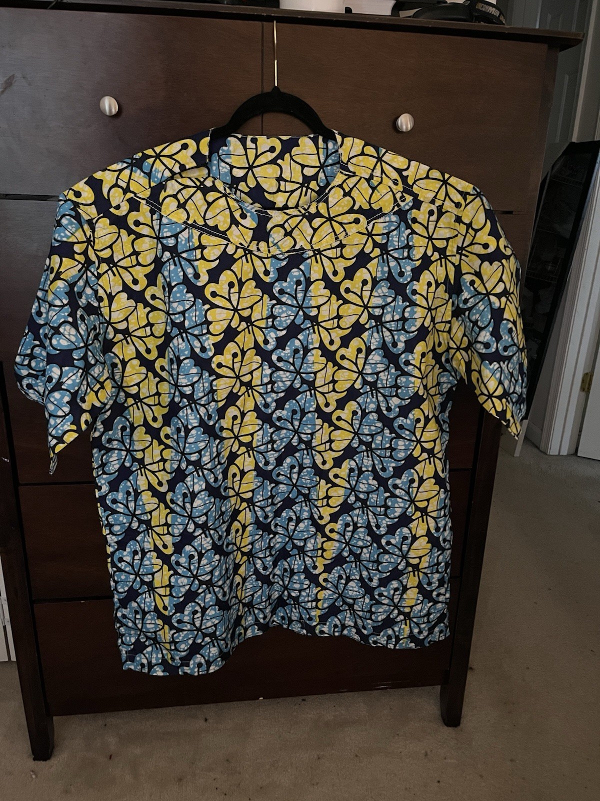 Dashiki Shirt Gold,Blue And Black, Made in Ghana Size medium