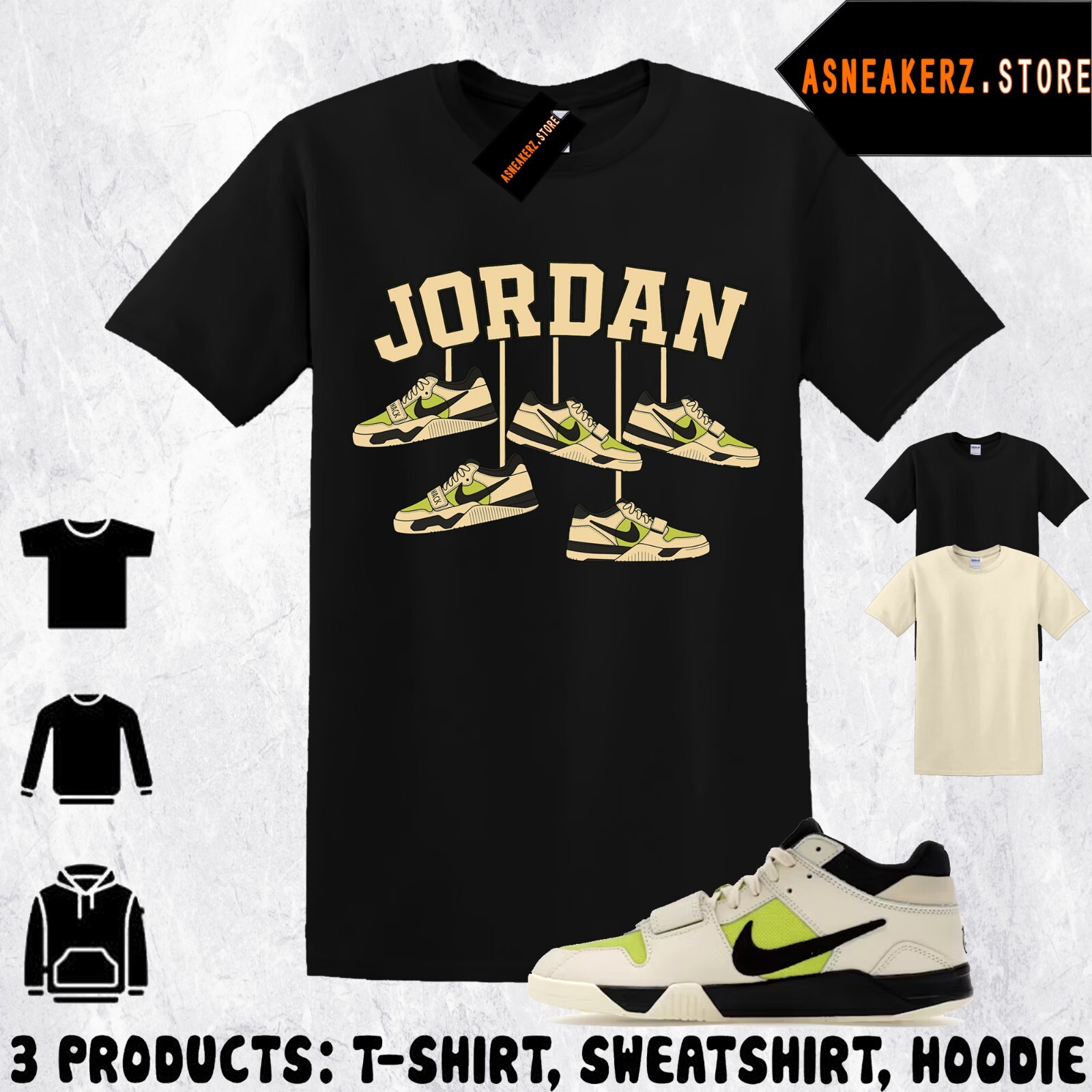 Tee Shirt AJ Jumpman Jack Travis Scott Bright Cactus Match Sneaker Shoe Hanging