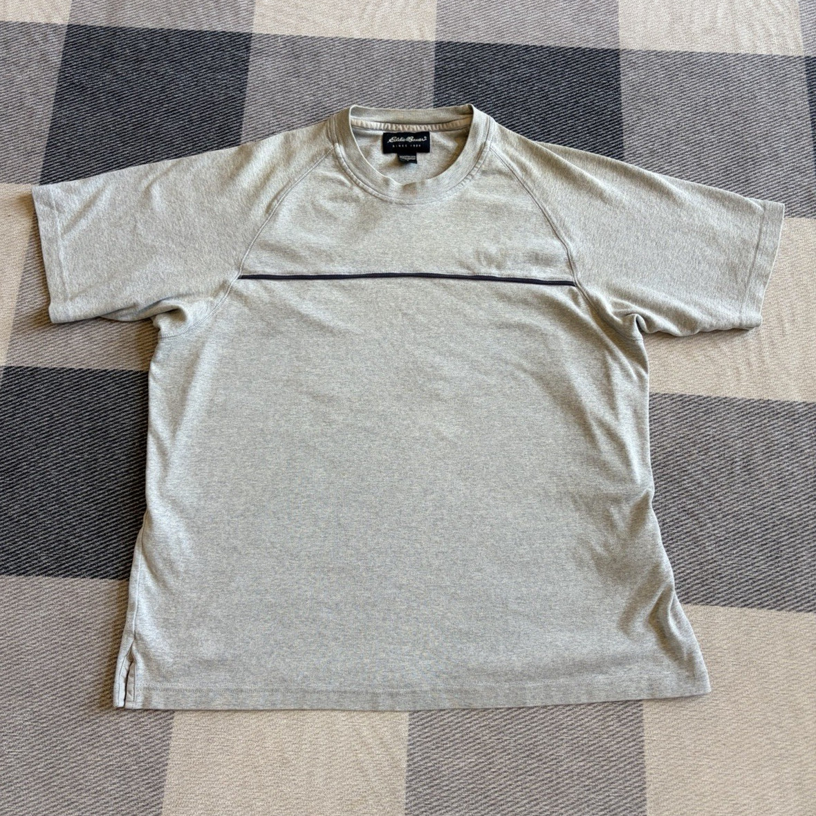 Eddie Bauer Men’s Gray Cotton Knit Solid Crew Neck T-Shirt Ribbed Collar L