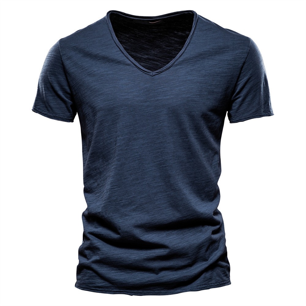 Summer Men’s New Solid Color V-Neck Short Sleeve T-shirt Tops Casual Blouse