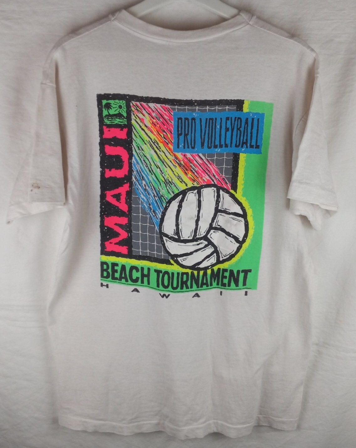 Vintage 90s Maui Beach Volleyball Tournament Double Sided Hawaii Mens Shirt Sz L