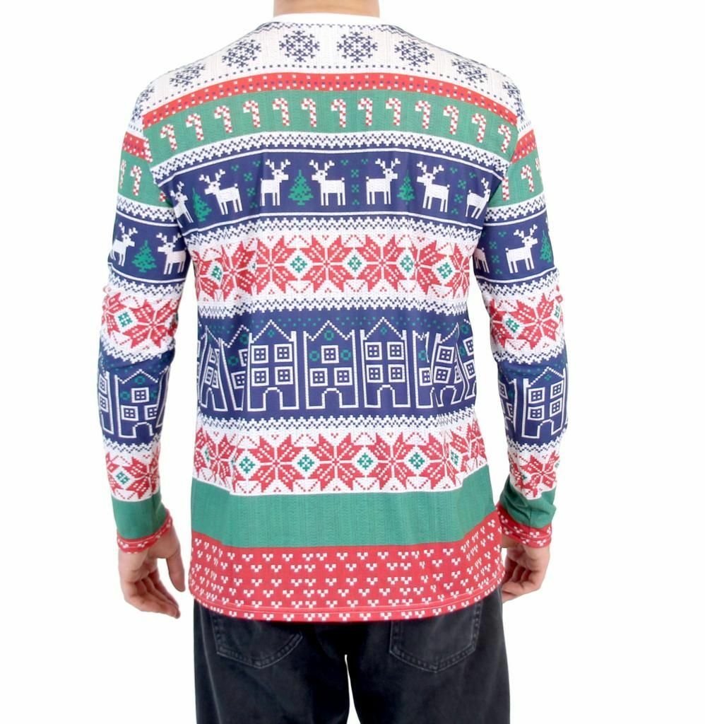 Adult Holiday Winter Fresh Houses Pattern Long Sleeve Ugly Christmas T-Shirt Tee