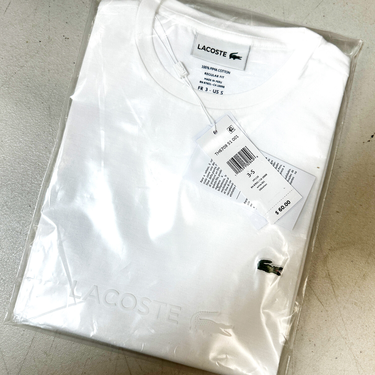 *NEW* Men Lacoste Crew Neck Pima Cotton Jersey T-shirts White (TH6709 001)