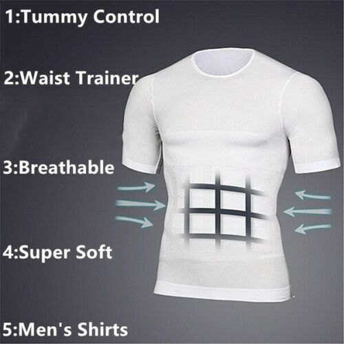 Men Slimming Body Shaper T-shirt Abs Abdomen Compression Tee Workout Tank Tops