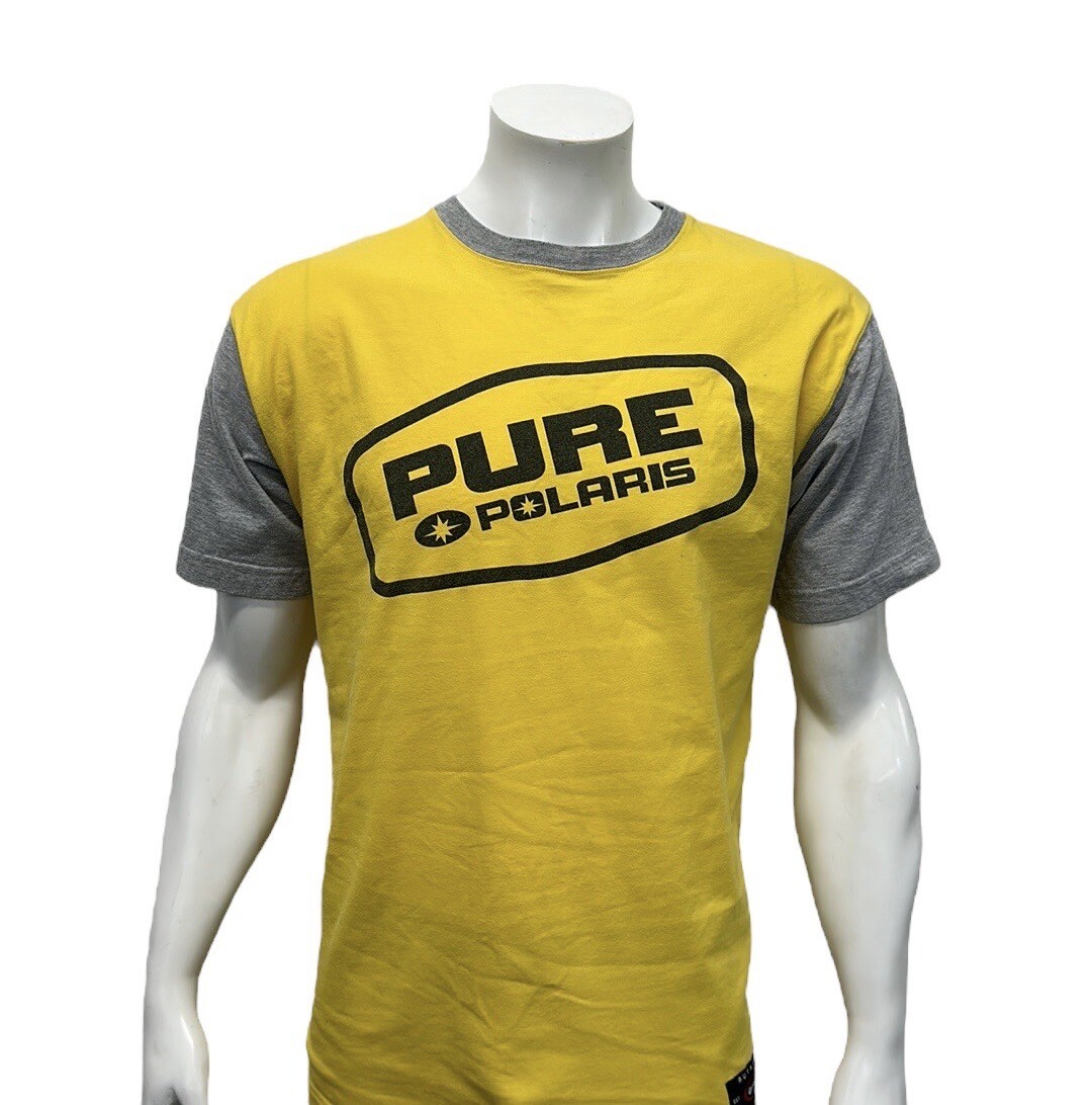 Vintage Authentic Pure Polaris Team Wear Yellow Gray Raglan Short Sleeve Shirt L