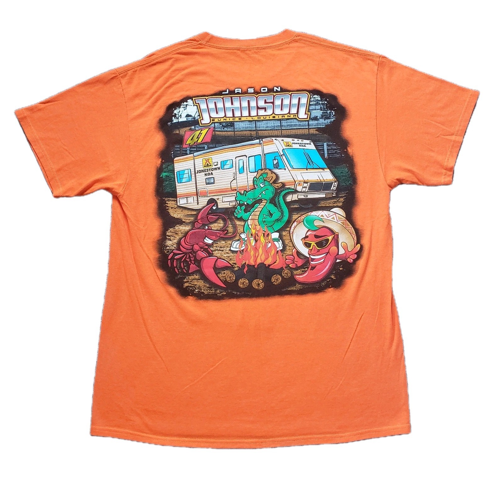 Vintage Y2K Ragin Cajun Jason Johnson Sz Large Mens Orange Double Side Dirt Car