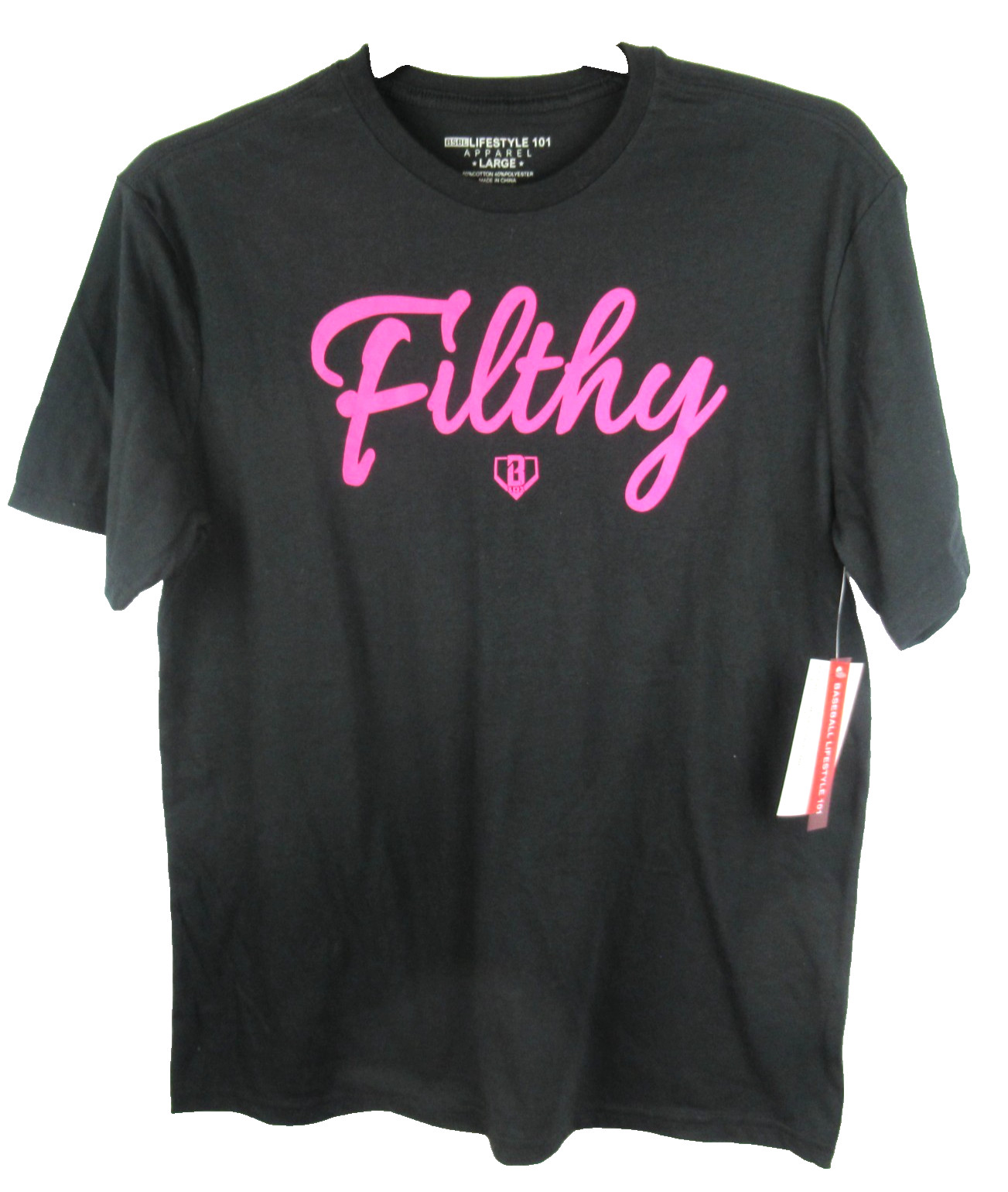 Baseball Lifestyle 101 Filthy Pink Writing T-Shirt Adult XL Large Black NWT
