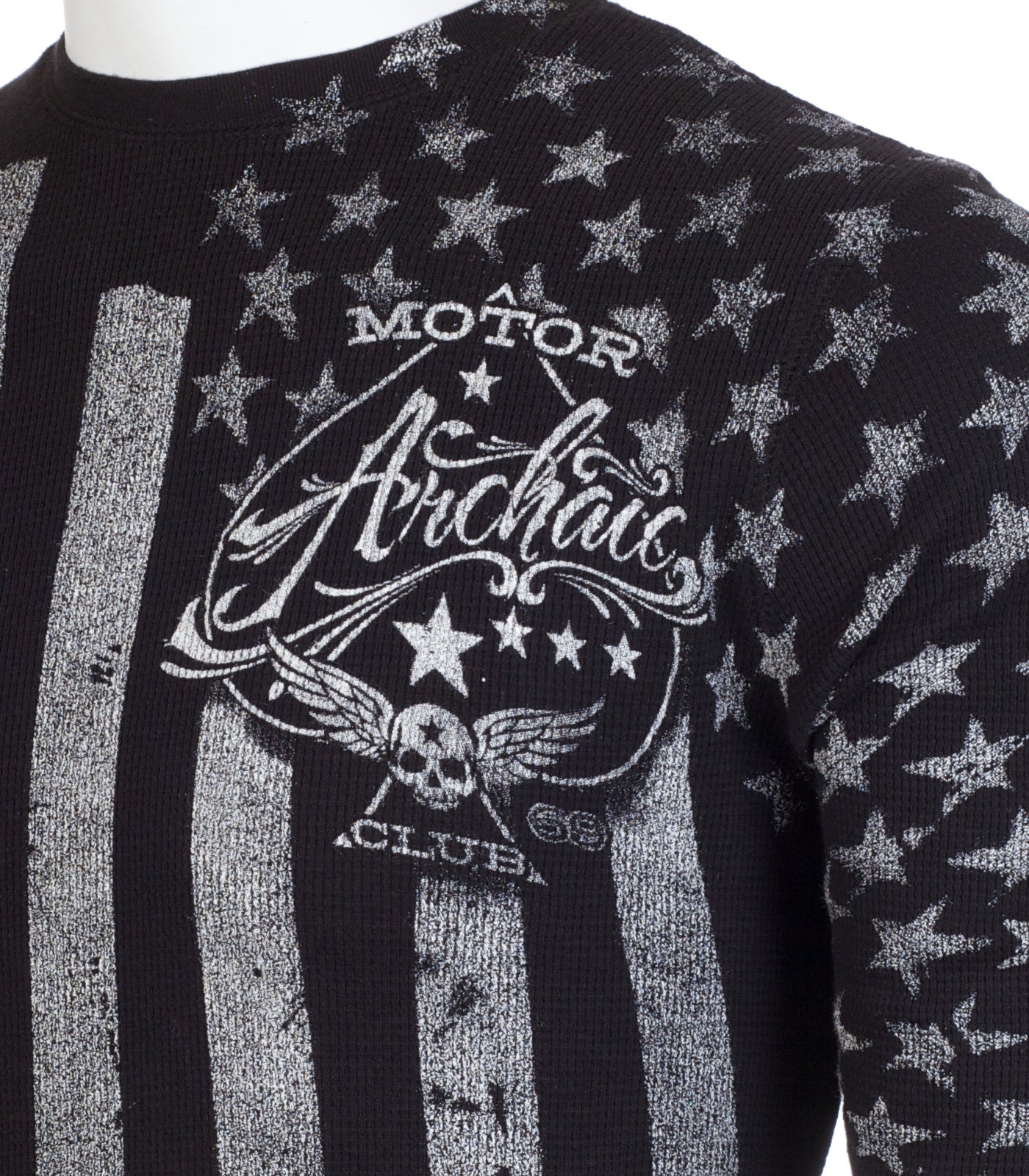Archaic by Affliction Men’s Long Sleeve Shirt NATION US Flag Biker Black
