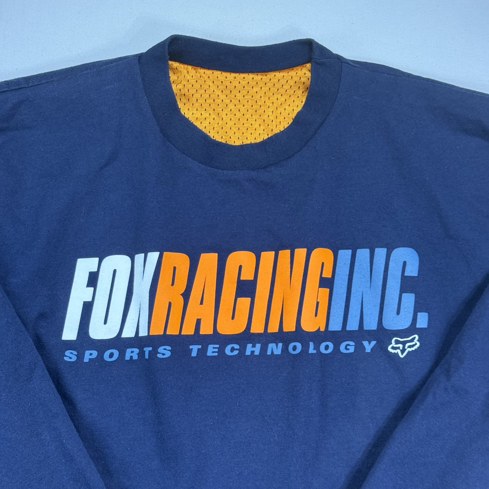 Y2K Fox Racing Shirt Mens Large Orange & Blue Reversible Mesh Moto MX Jersey