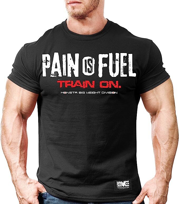 Monsta Clothing Co. Men’s Bodybuilding Workout Pain Is Fuel Gym Training T-Shirt