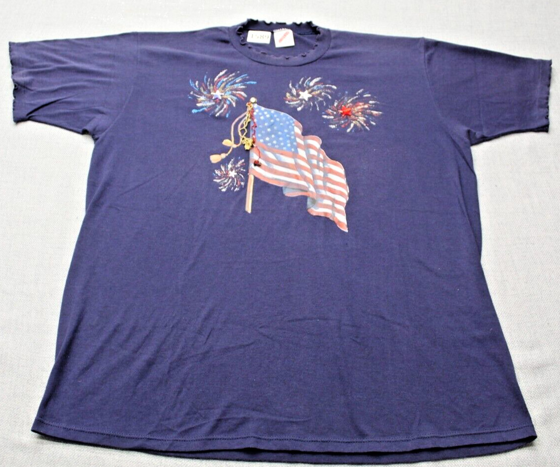 Vintage Jerzees Home Made Single Stitch Flag Fourth Of July T Shirt Men’s XL