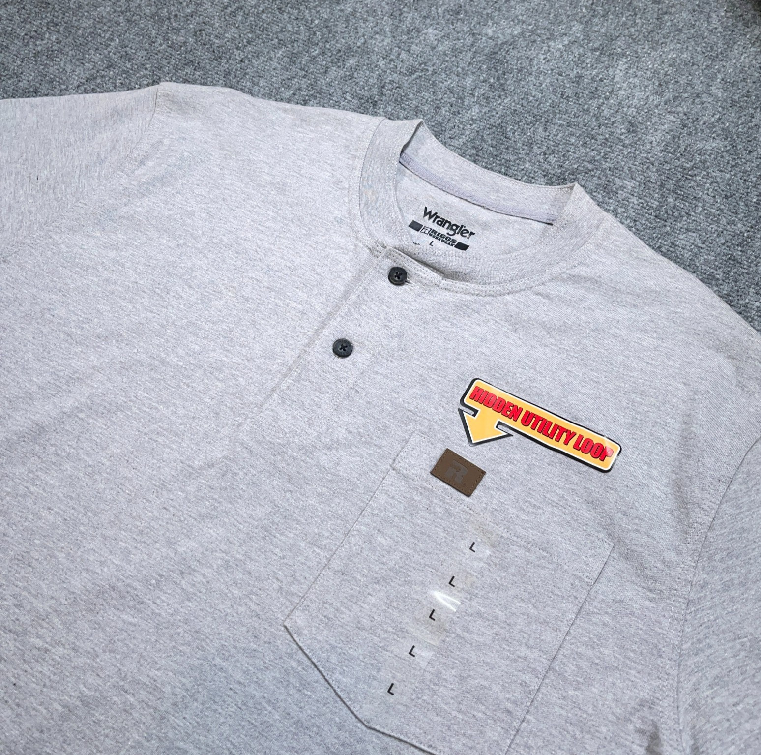 Wrangler Riggs Workwear Shirt Mens L Gray Henley Pocket Utility Loop NEW