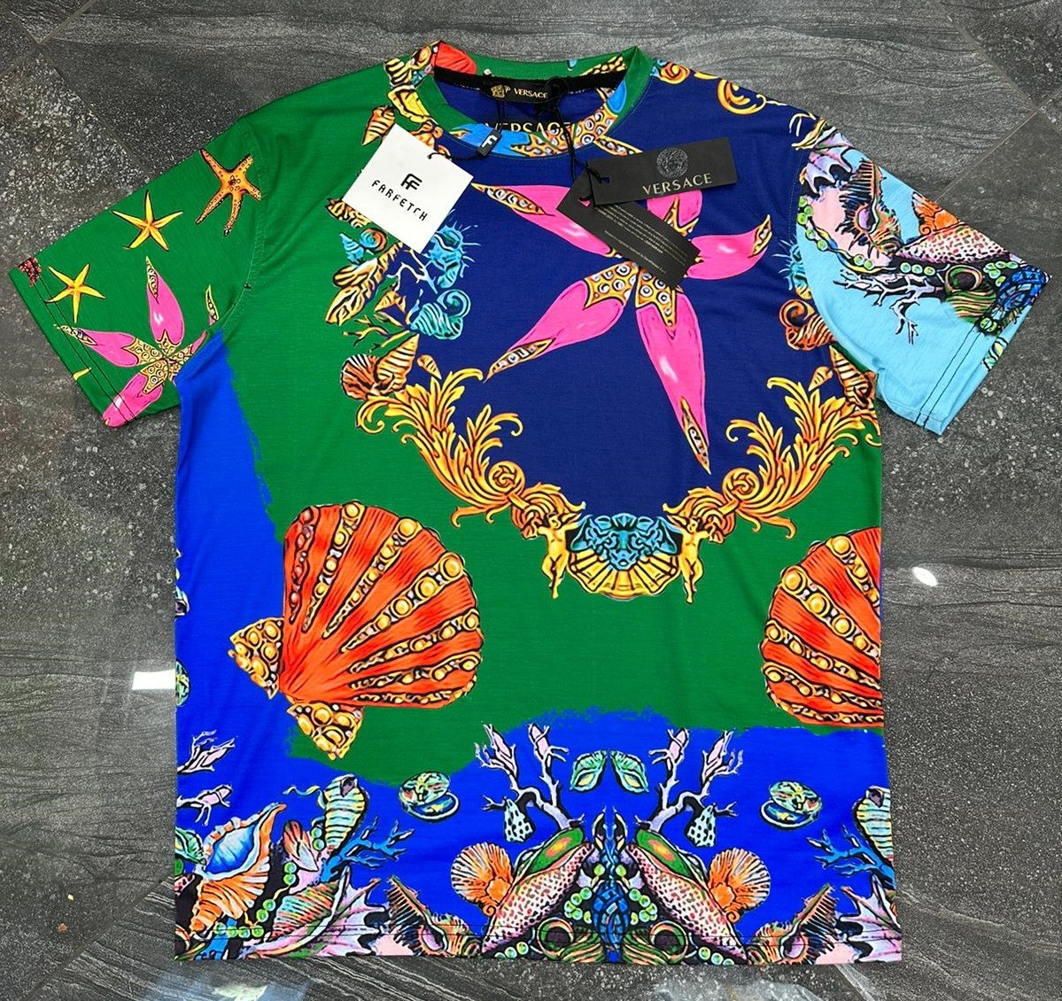 Men’s Versace Sea Life Multicolor Graphic Print Crew Neck USA Size 3XL