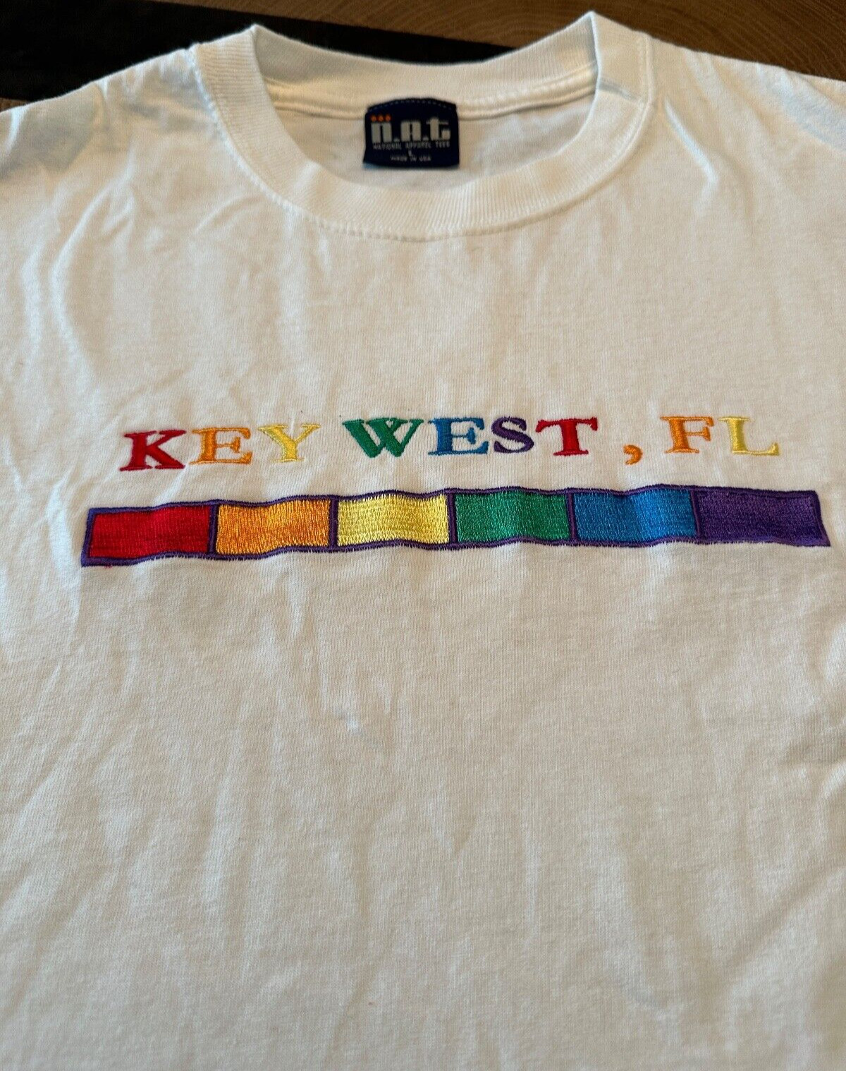VTG N.A.T. T SHIRT MENS L EMBROIDERED KEY WEST FLORIDA RAINBOW USA MADE