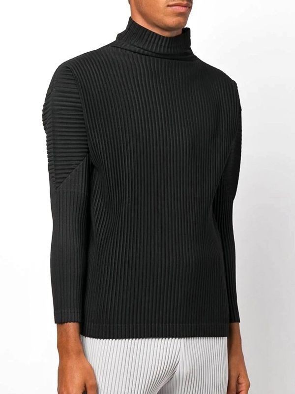 Issey Miyake Men’s Basic Pleated High Neck Long Sleeve