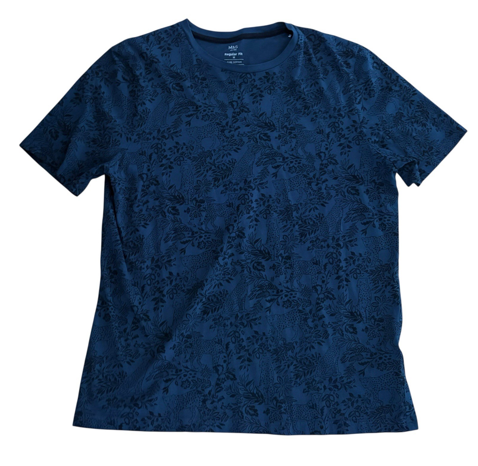 M&S Pure Cotton Leopard/Cheetah Print T-Shirt Top Tee M (K24) Casual Blue Tees