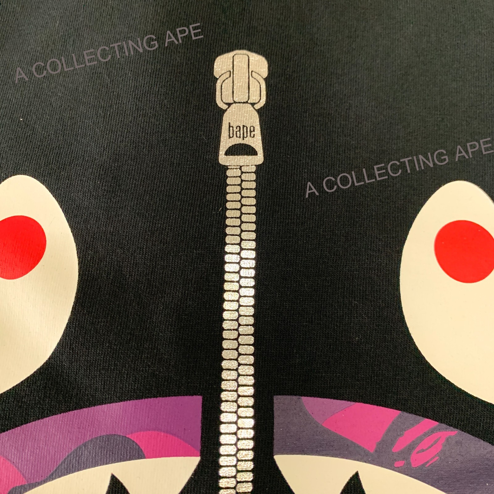 A BATHING APE BAPE Color Camo Silver Zip Shark Tee T-Shirt Black Purple NEW S