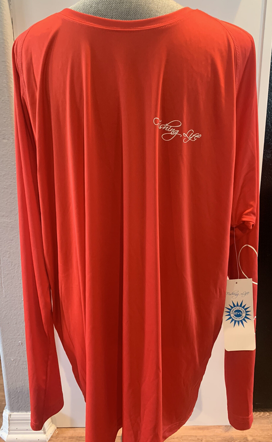 Fishing Life T-Shirt Men’s Long Sleeve Dri-Fit Fishing Boating Red 2XL Polyester