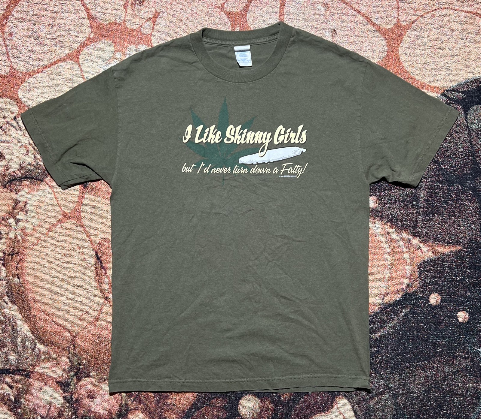 VINTAGE Y2K Jailhouse Designs Skinny Girl Fatty Joint Tee AAA Olive Large