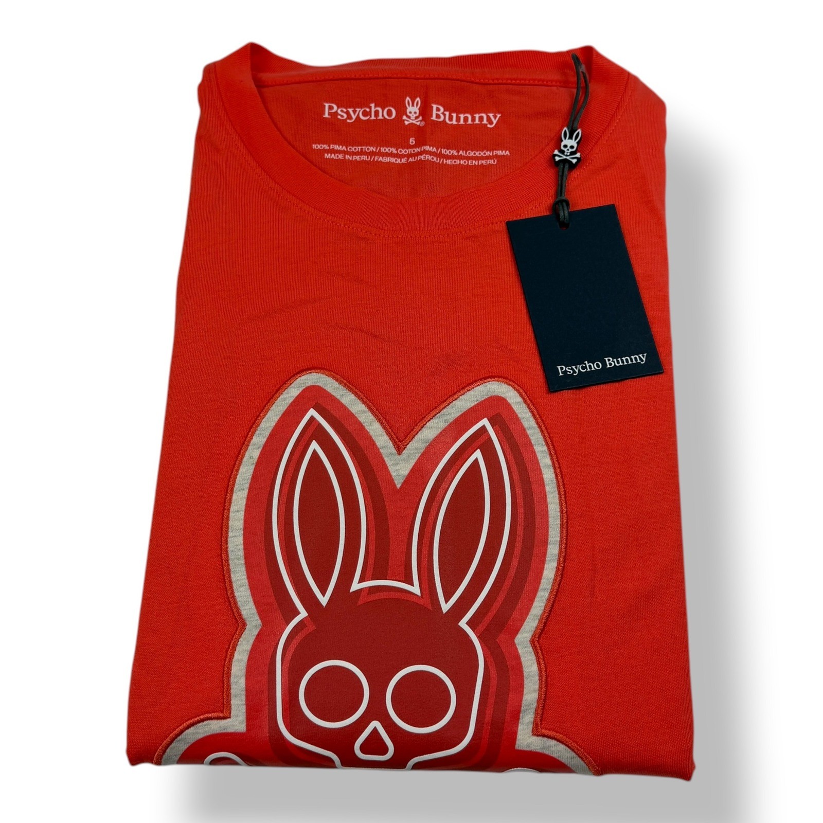 Psycho Bunny Mens Sydney Graphic Tee Hot Coral Red Size 5 Medium B6U508F200 NWT