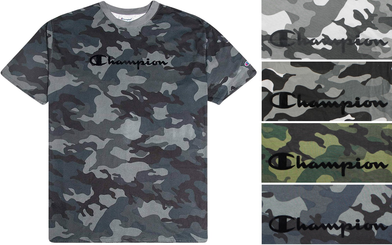 Champion Men’s T-Shirt All Over Camouflage Big & Tall Flocked Logo Crew Neck Tee