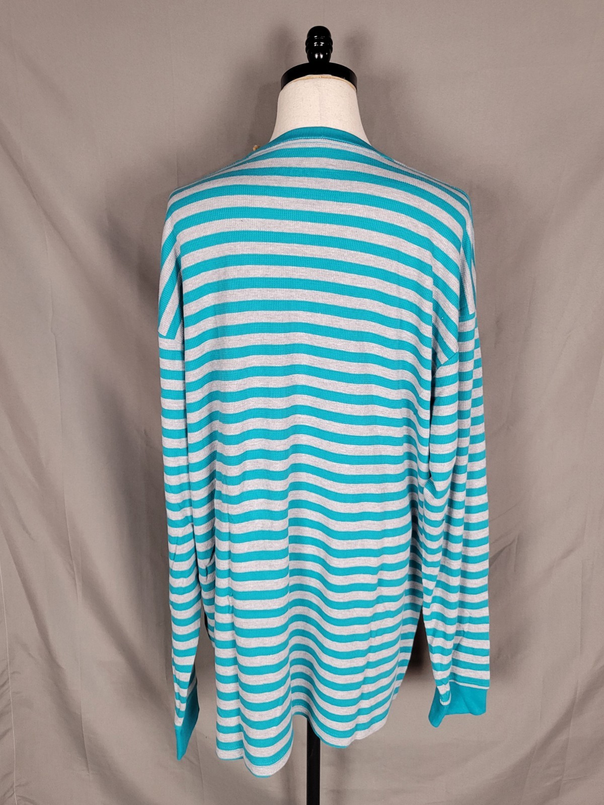 Evolution Mens 6XL Teal/Gray Striped Waffle Thermal T-shirt Long Sleeve