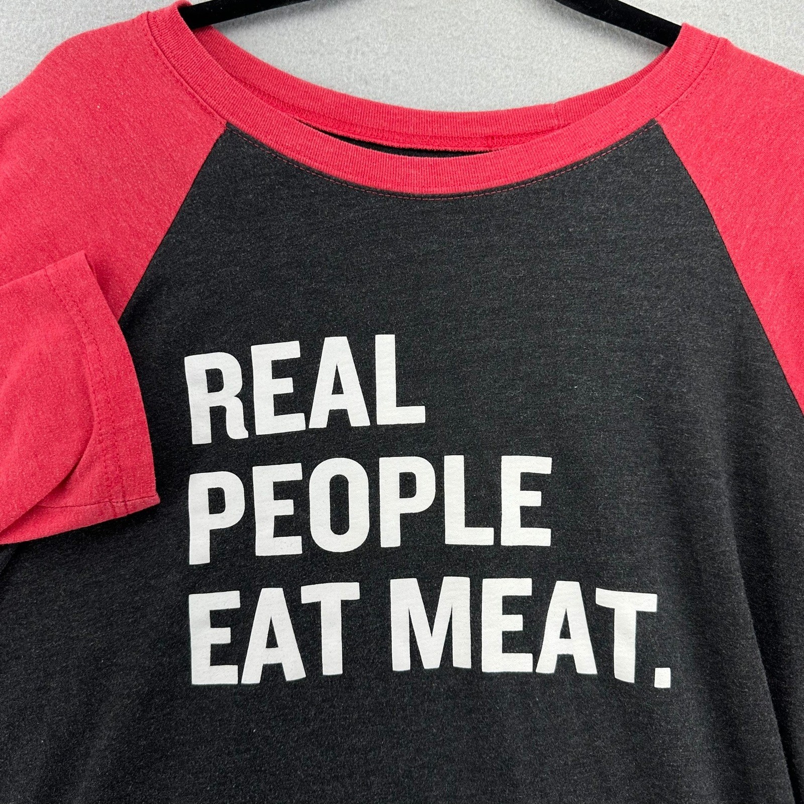 Y2K Rudy’s BBQ Raglan Shirt Real People Eat Meat 3/4 Sleeve XL Texas Tourist