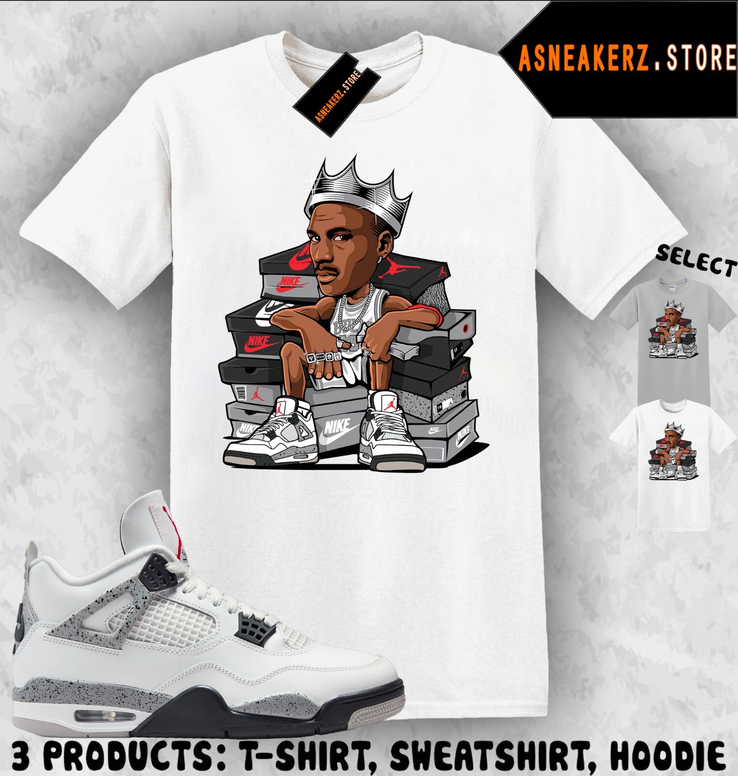 Shirt Matching AJ 4 White Cement 2025 Match Sneaker MJ Sneakerhead King T-Shirt