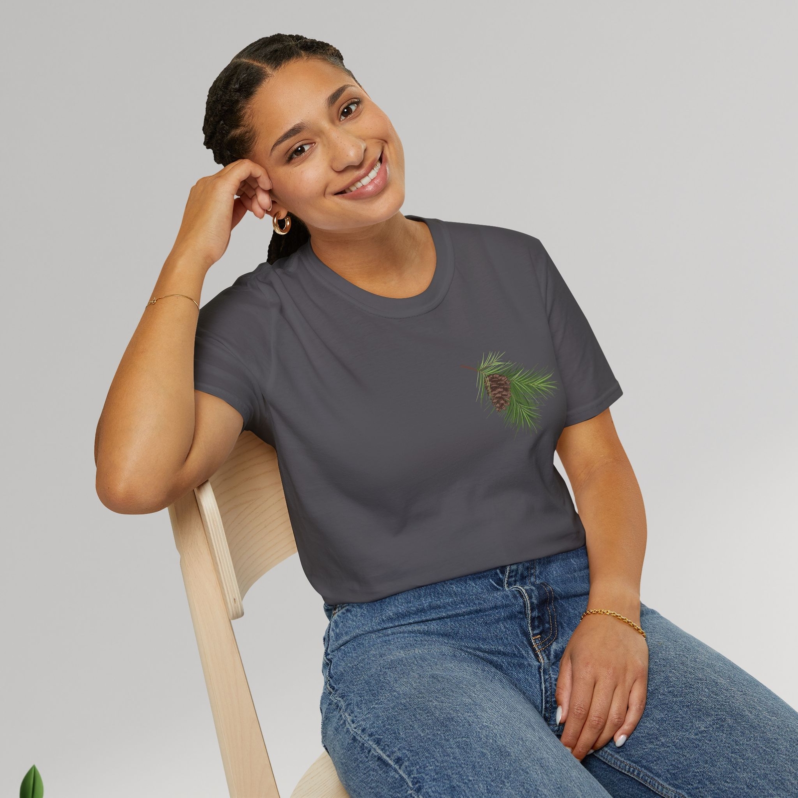 Maine State Flower White Pine Cone and Tassel Unisex Softstyle T-Shirt