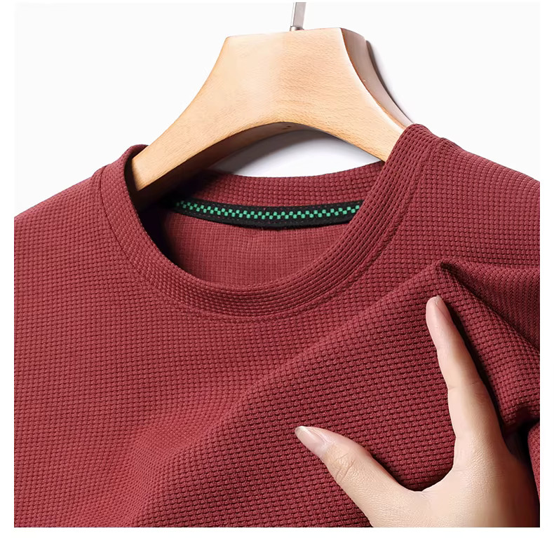 Men’s Waffle Knit T-Shirt Breathable Summer O-Neck Casual Short Sleeve Tee