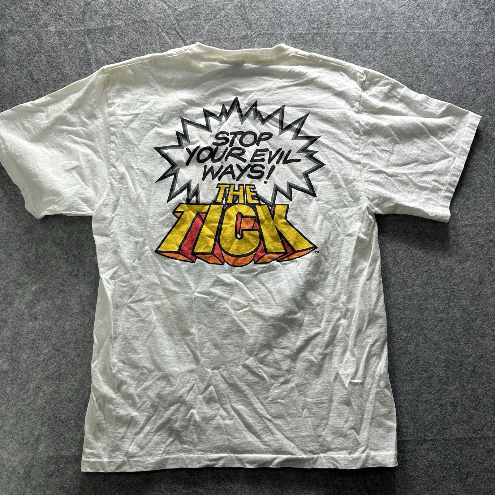 Vintage The Tick Face Graphic Evil Ways Mens Large Single Stitch Double Sided
