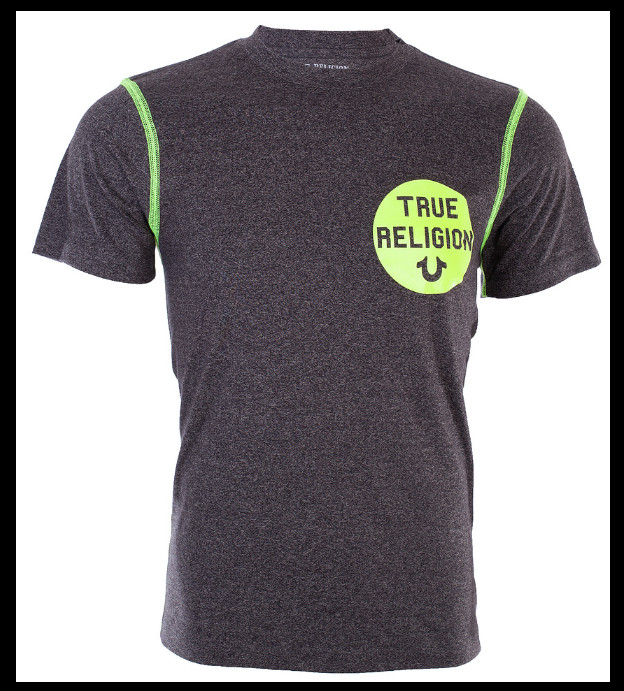 $79 TRUE RELIGION Black HEATHER CREW Short Sleeve Designer Graphic T-shirt NWT