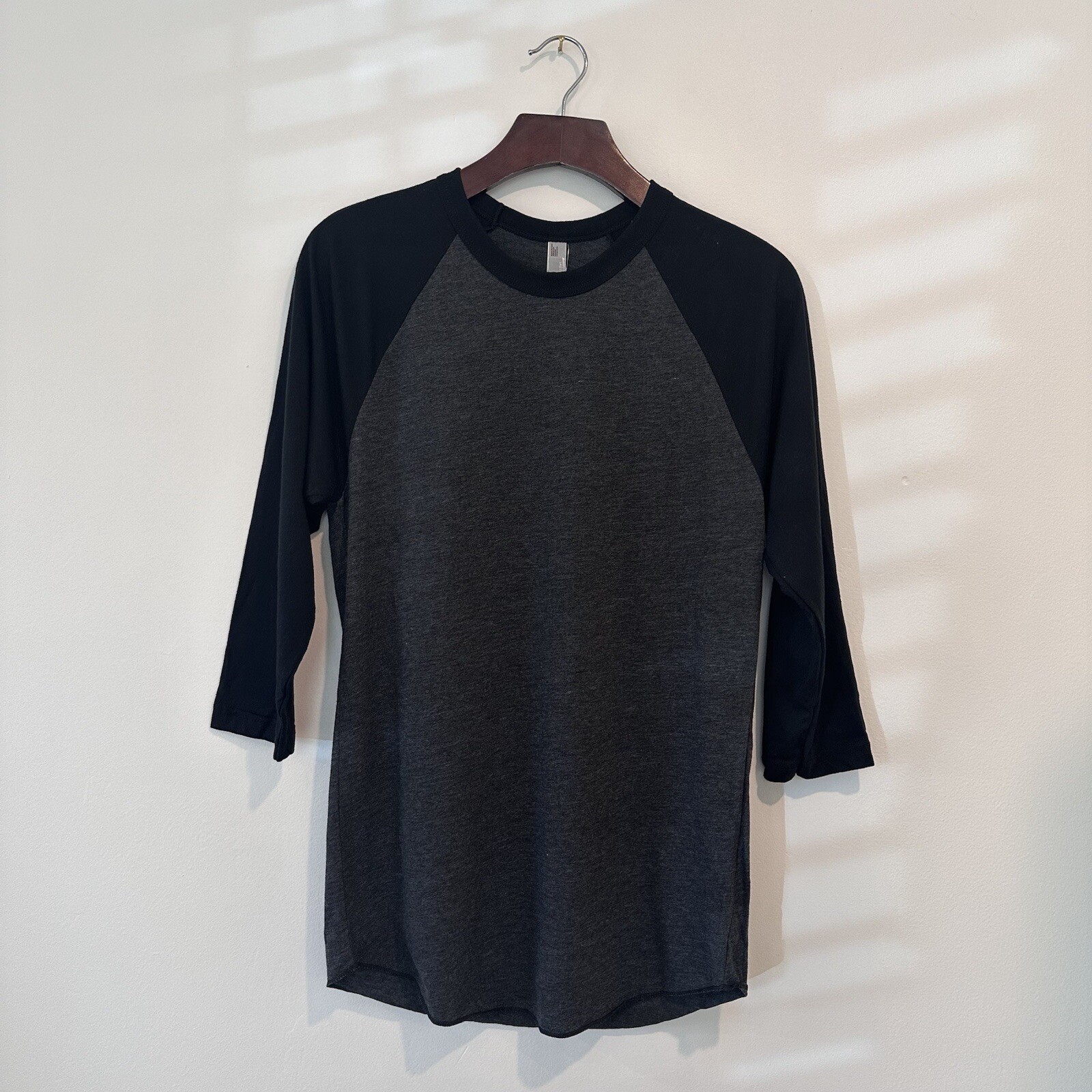 American Apparel Baseball Raglan – 3/4 Sleeves | Black & Charcoal | Unisex XL