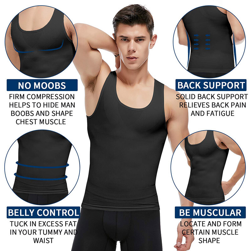 Mens Compression Shirt Slimming Body Shaper Vest Waist Trainer Vests Undershirts
