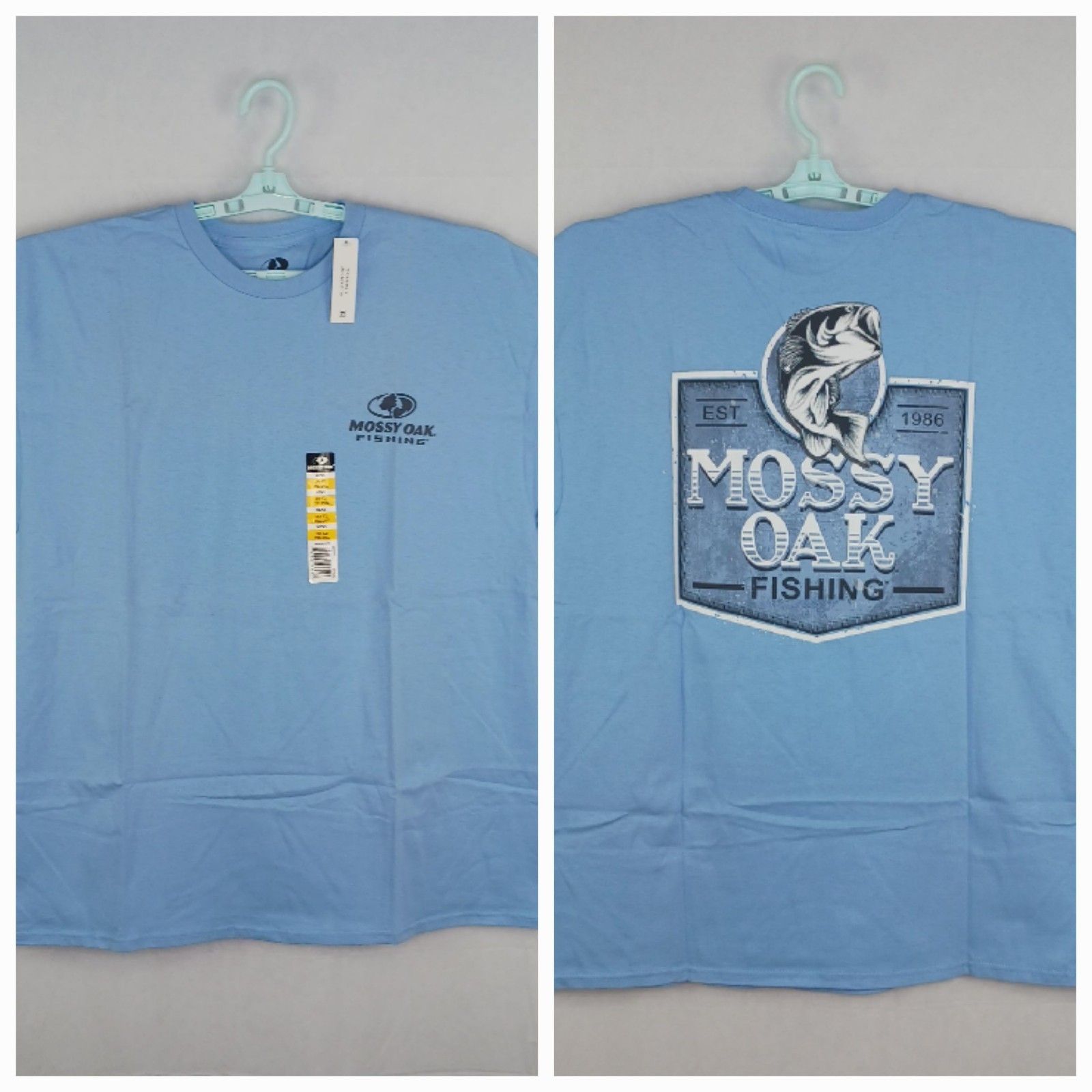 Mossy Oak Men’s Fishing T-Shirt Outdoors Sportsman Lightblue 2XL 50-52 summer