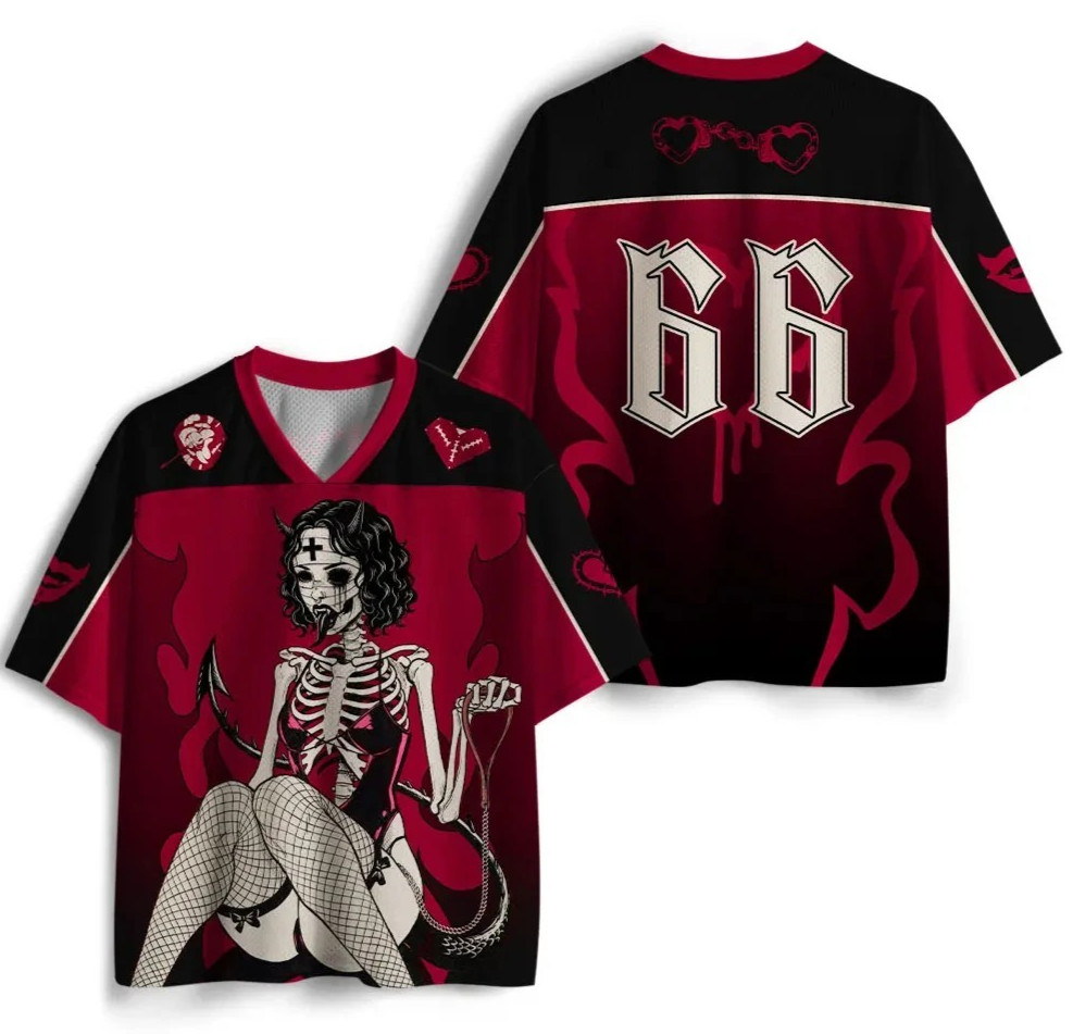 Gothic Demon Girl Football Jersey T-Shirt Polyester Breathable Quick Dry