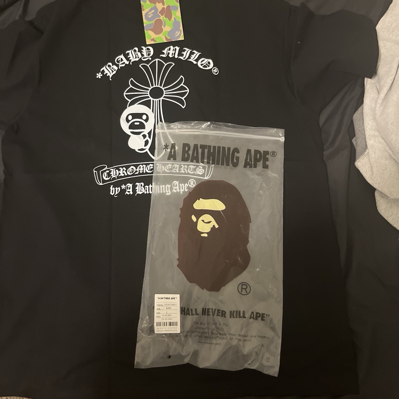 A Bathing Ape x Chrome Hearts Black Graphic Logo Tee Short Sleeve Size L