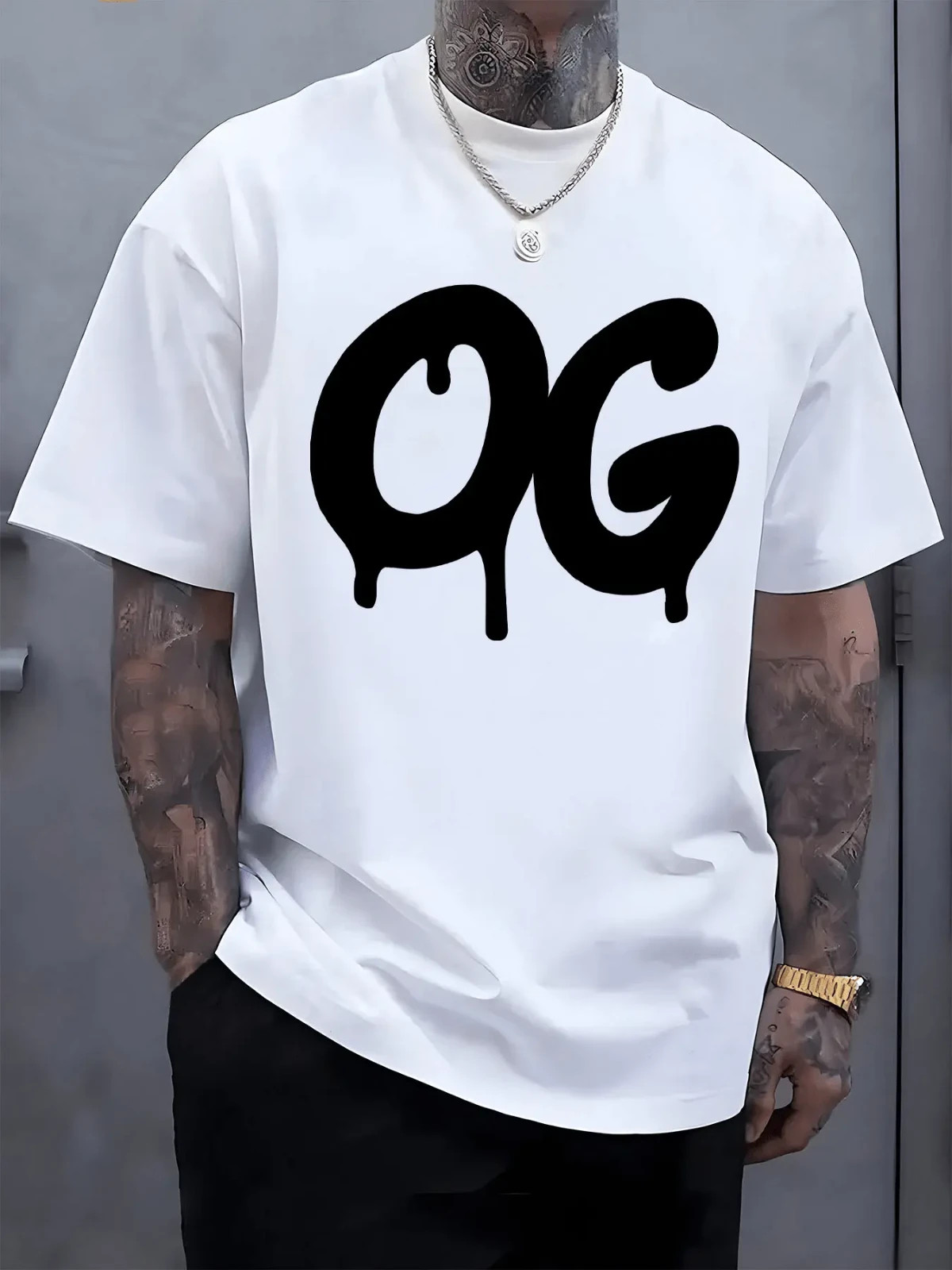 Men’s Plus Size Casual 100 Cotton Short Sleeve White T Shirt with Trendy Design