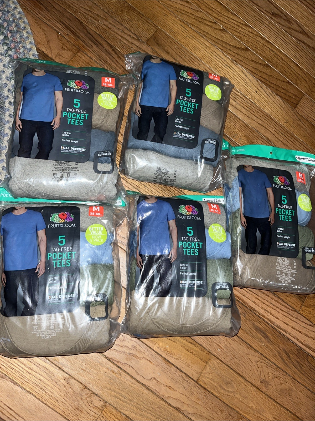 Lot/25 Fruit Of The Loom Blue-Gray-Tan Tshirts Medium 38-40 NEW 90 Cotton 10poly